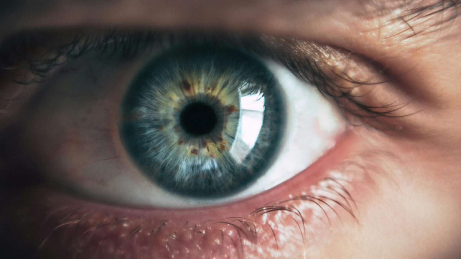 image d'un oeil en gros plan. Elle illustre l'idée d'être attentif à ce qui se passe autour de moi et se que je fais. Prendre conscience des choses et ne pas se masquer la vue.